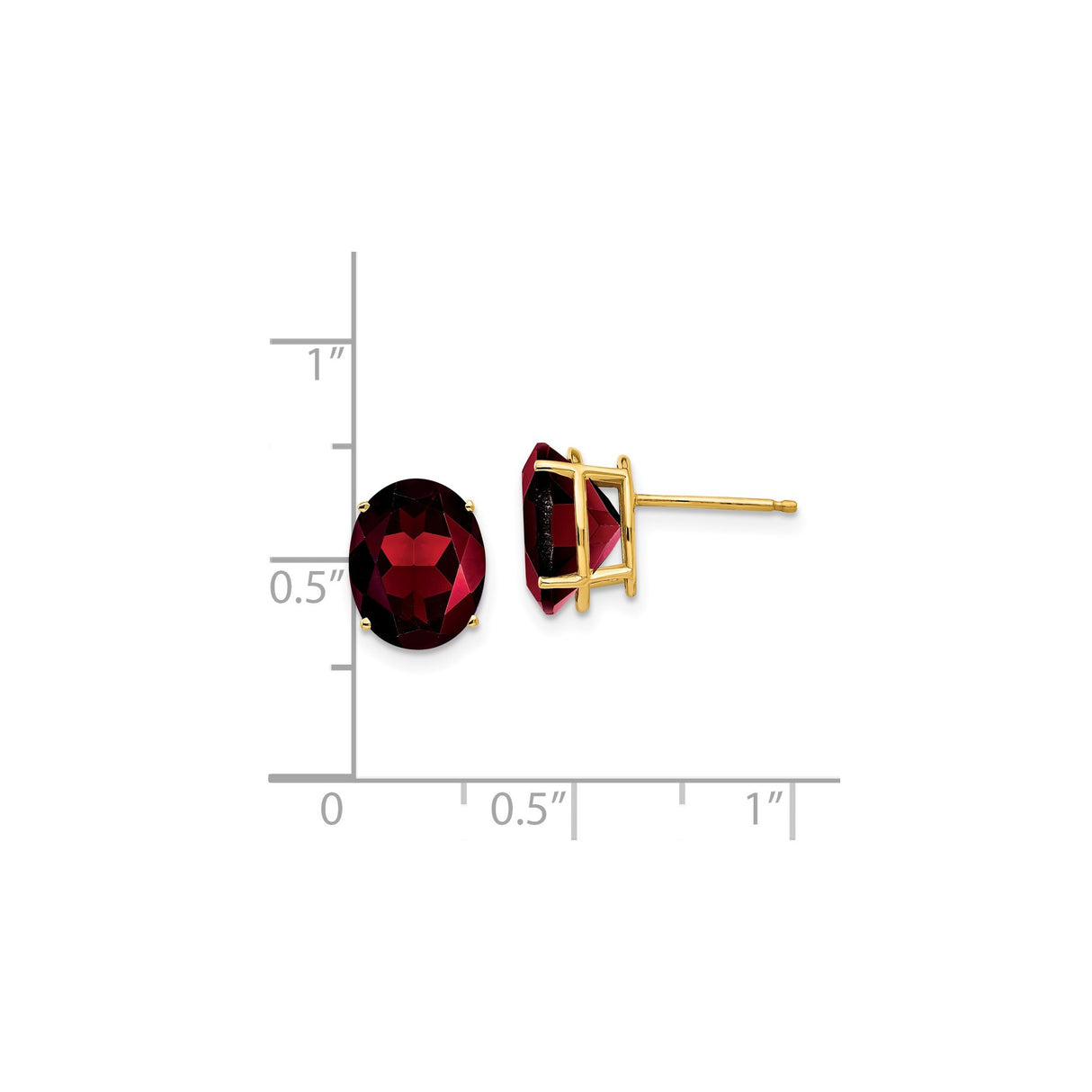 14k Yellow Gold Garnet Stud Earrings, Oval Deep Red Gemstones, Classic Prong Setting