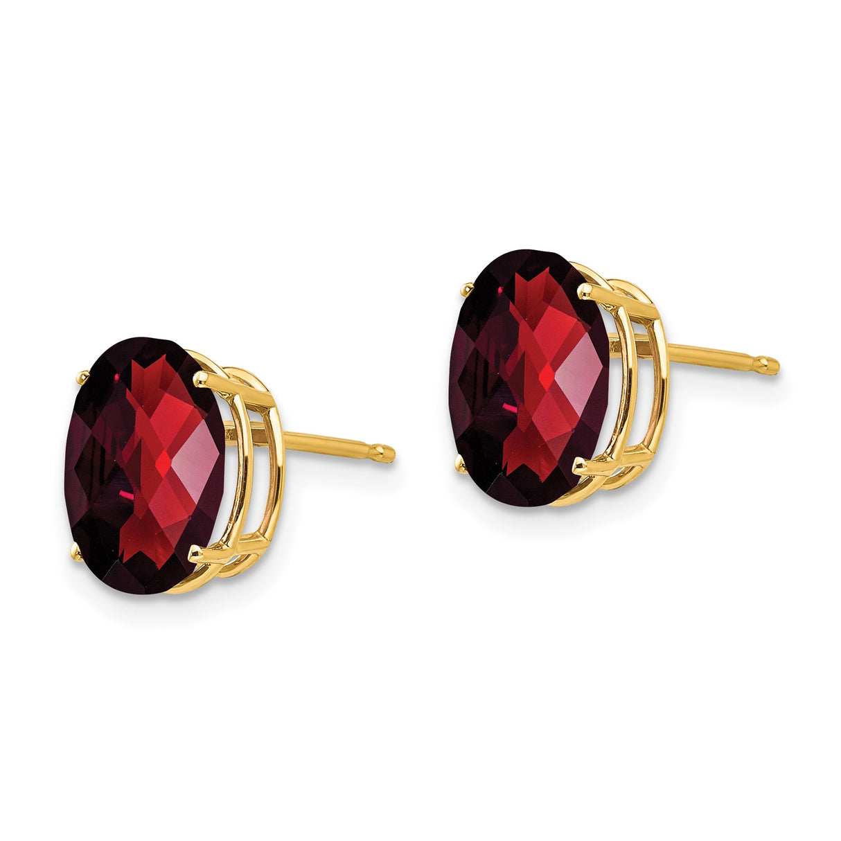 14k Yellow Gold Garnet Stud Earrings, Oval Deep Red January Birthstone Jewelry