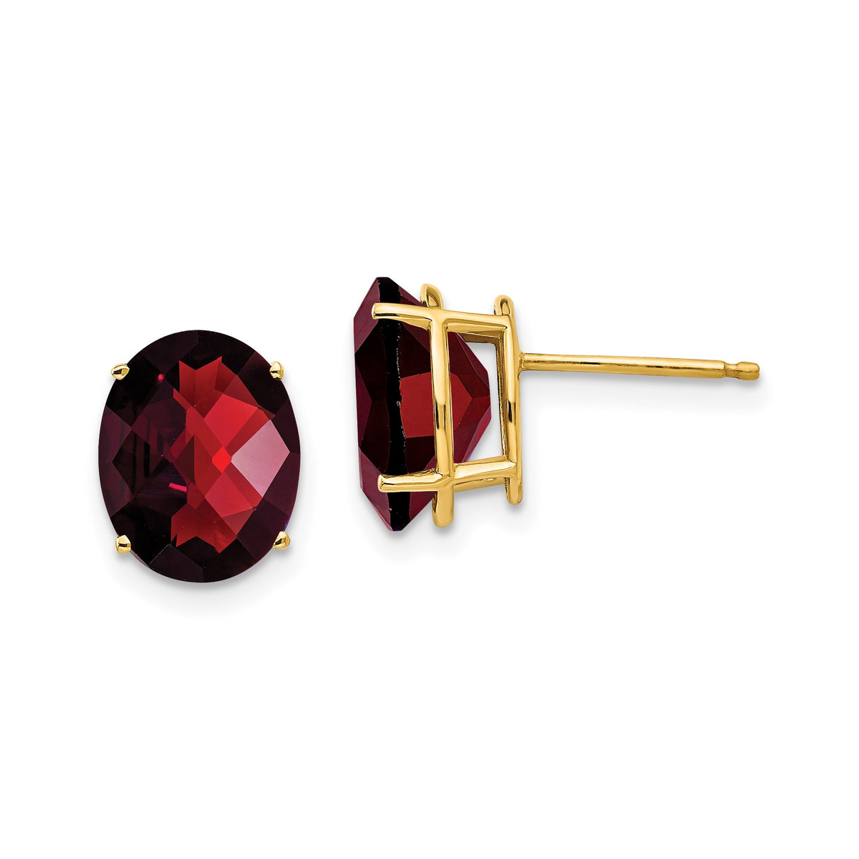 14k Yellow Gold Garnet Stud Earrings, Oval Deep Red January Birthstone Jewelry