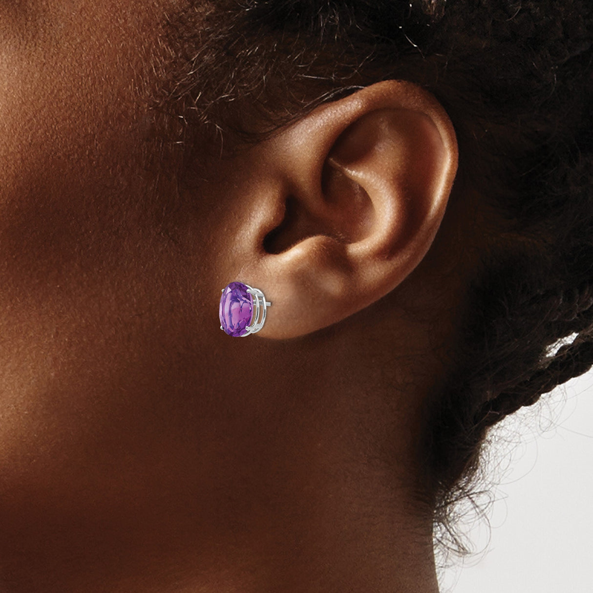 14k White Gold Stud Earrings with Oval Cut Amethyst, Classic February Birthstone Jewelry