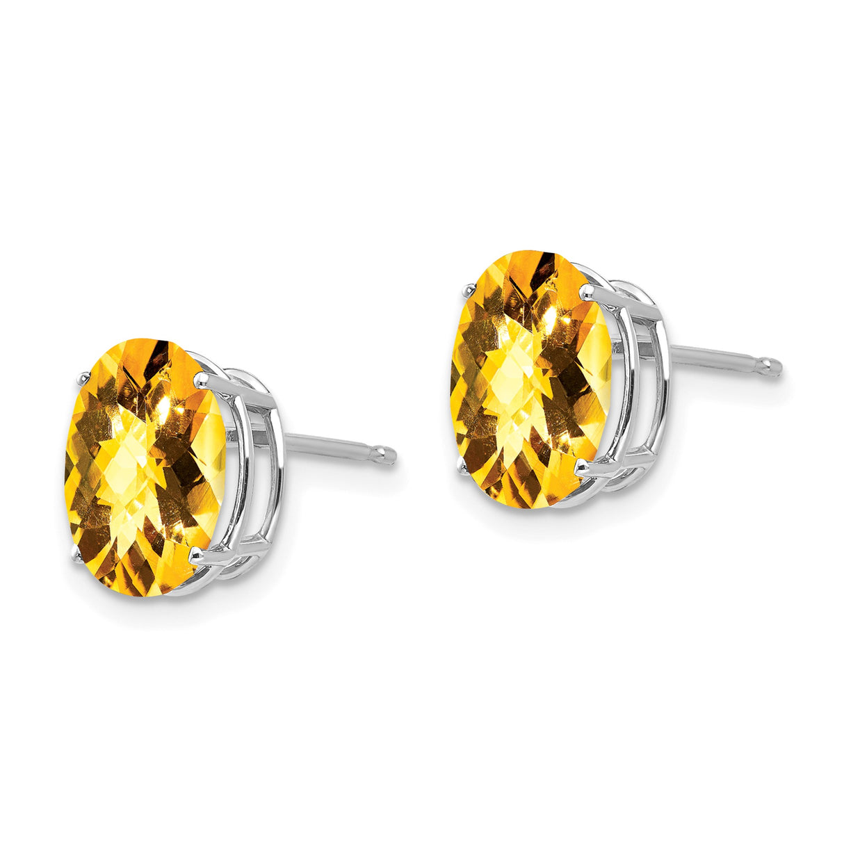 14k White Gold Citrine Stud Earrings, Oval Faceted November Birthstone Jewelry