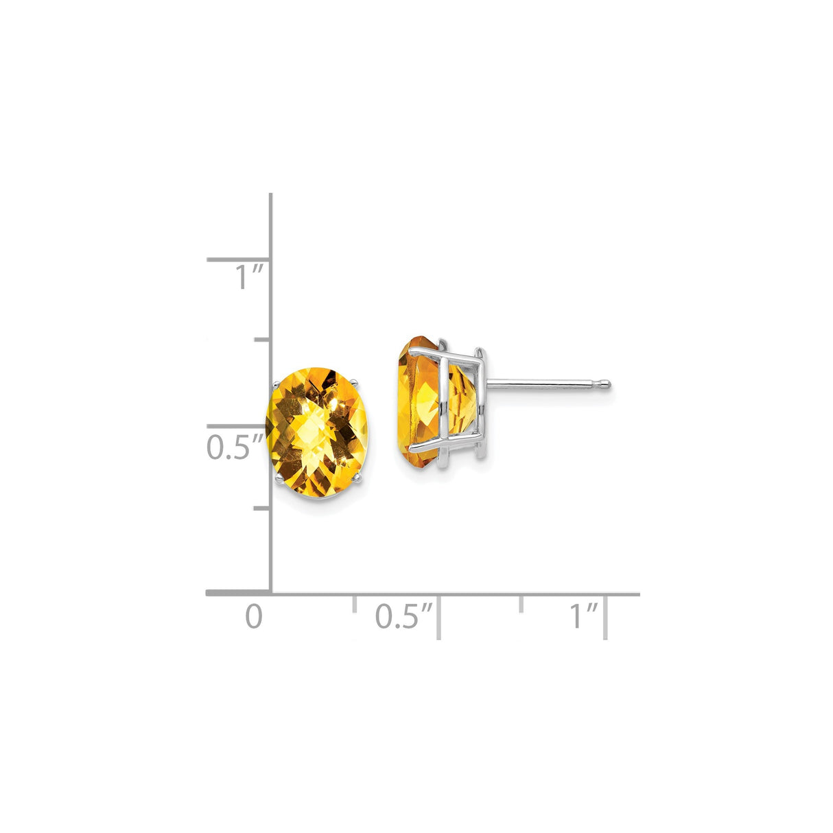 14k White Gold Citrine Stud Earrings, Oval Faceted November Birthstone Jewelry