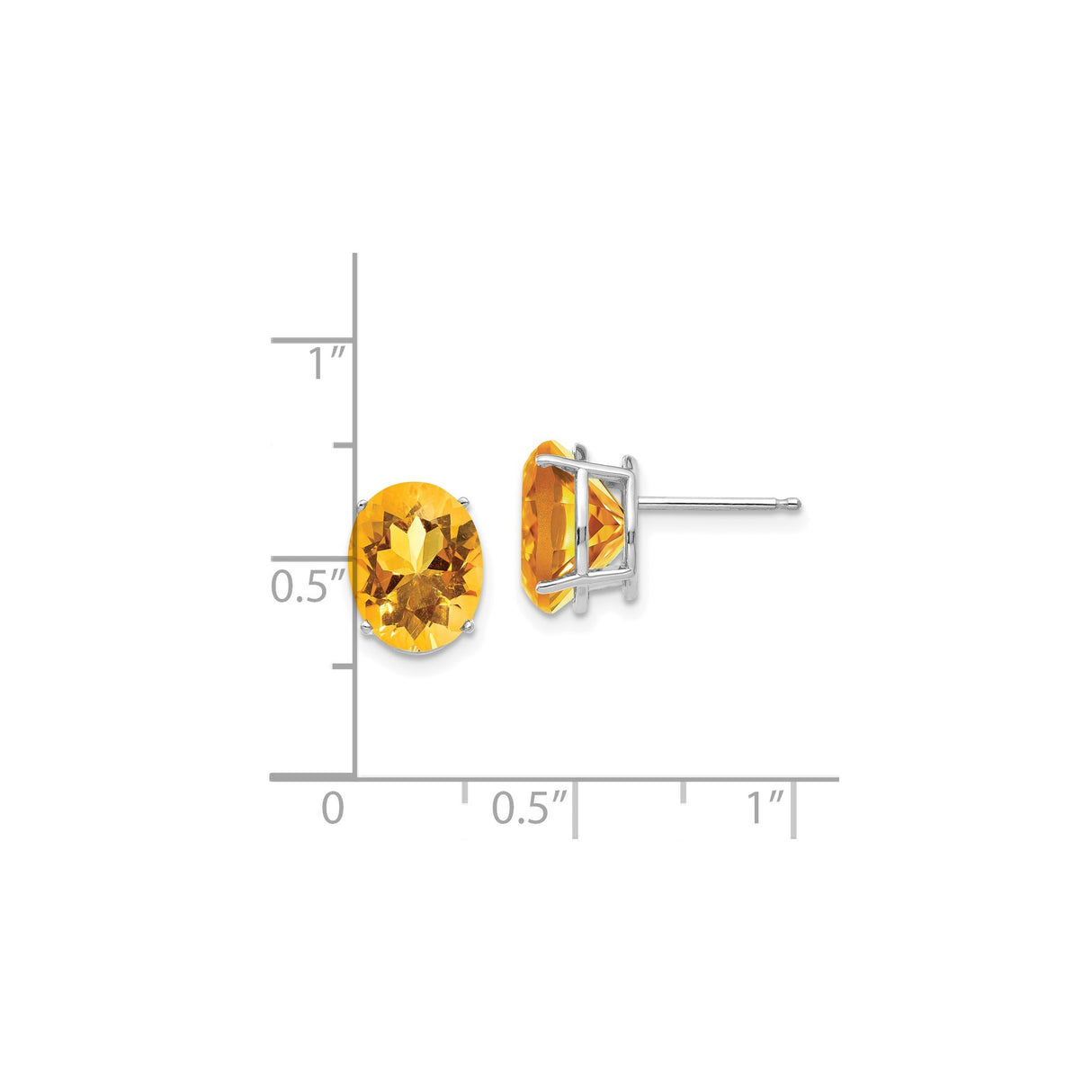14k White Gold Citrine Stud Earrings, Oval Yellow Gemstone Solitaire Style for Women