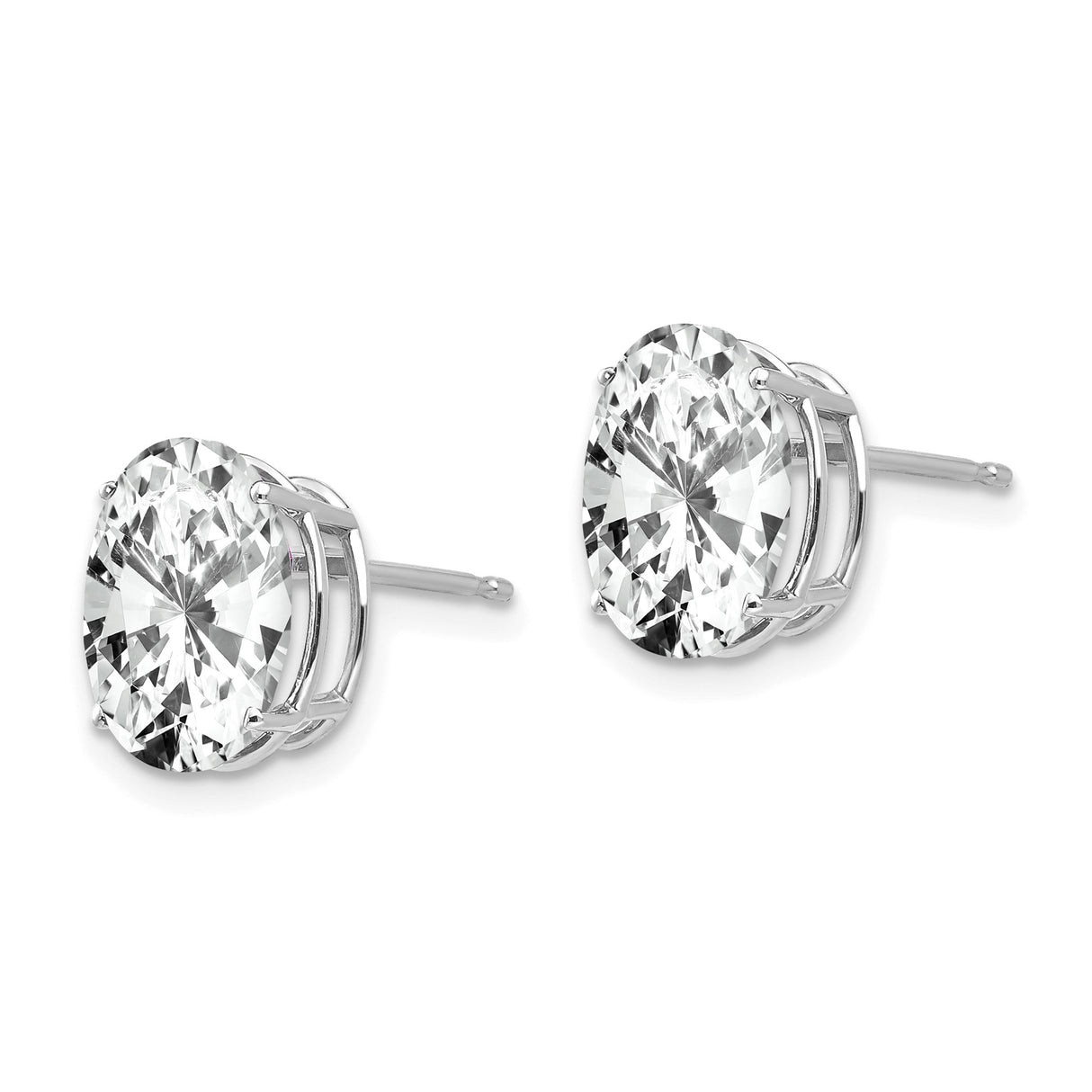 14k White Gold Oval Stud Earrings with Cubic Zirconia, Classic Solitaire Design for Women