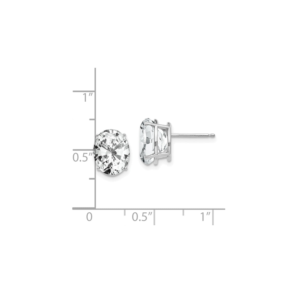 14k White Gold Oval Stud Earrings with Cubic Zirconia, Classic Solitaire Design for Women