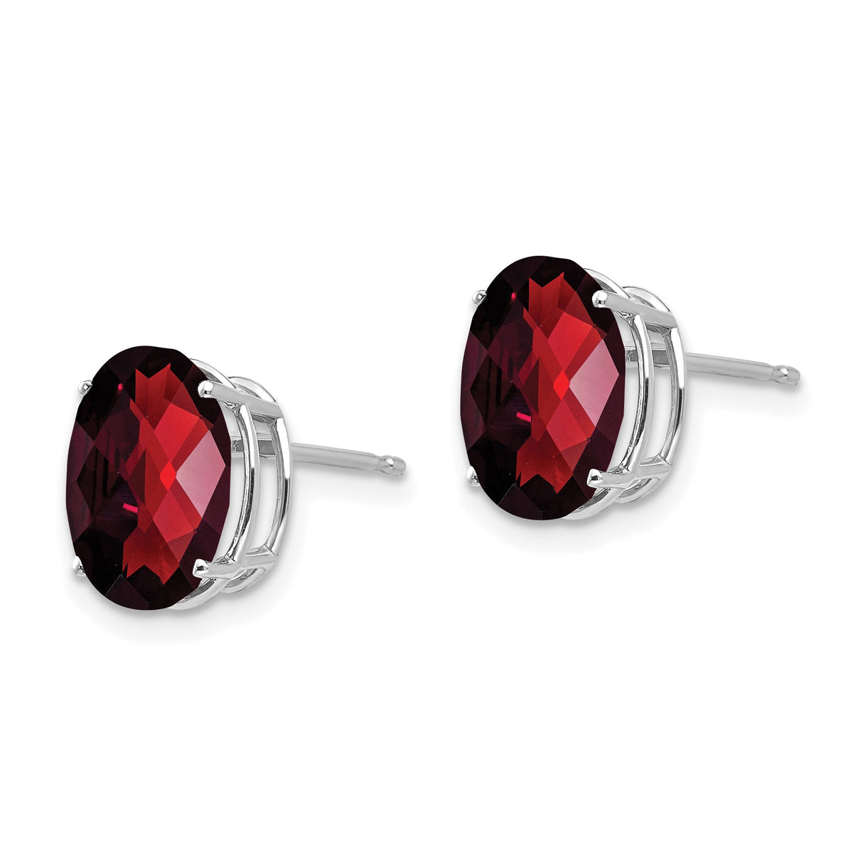 14k White Gold Garnet Stud Earrings, Oval Deep Red Gemstone, Classic January Birthstone Design