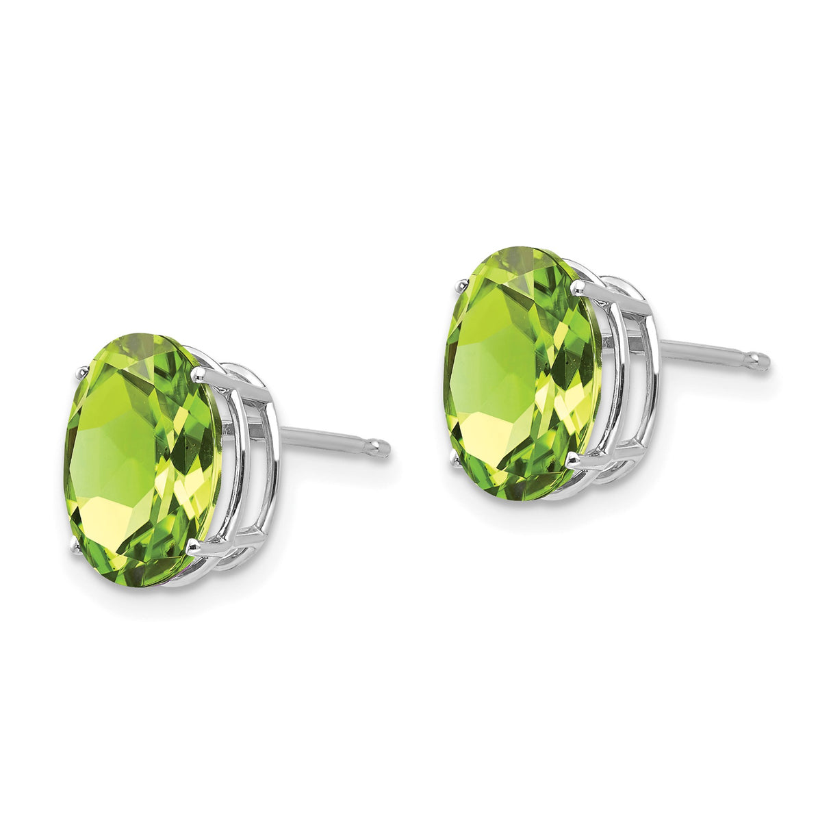 14k White Gold Peridot Stud Earrings, Oval Four Prong Setting, August Birthstone Jewelry