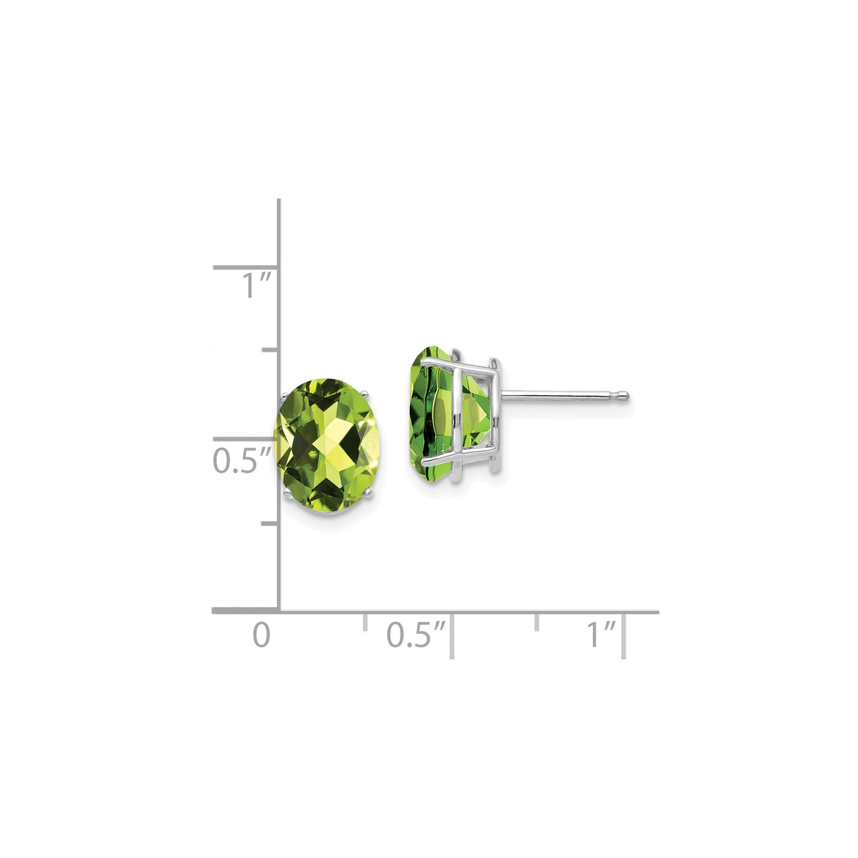14k White Gold Peridot Stud Earrings, Oval Four Prong Setting, August Birthstone Jewelry