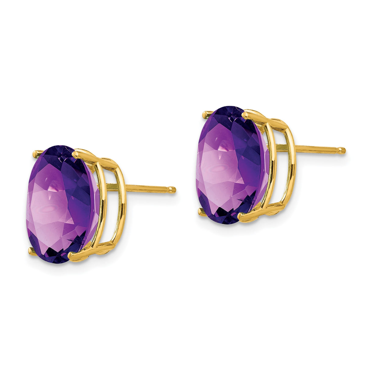 14k Yellow Gold Amethyst Stud Earrings, Oval Faceted February Birthstone Jewelry for Women