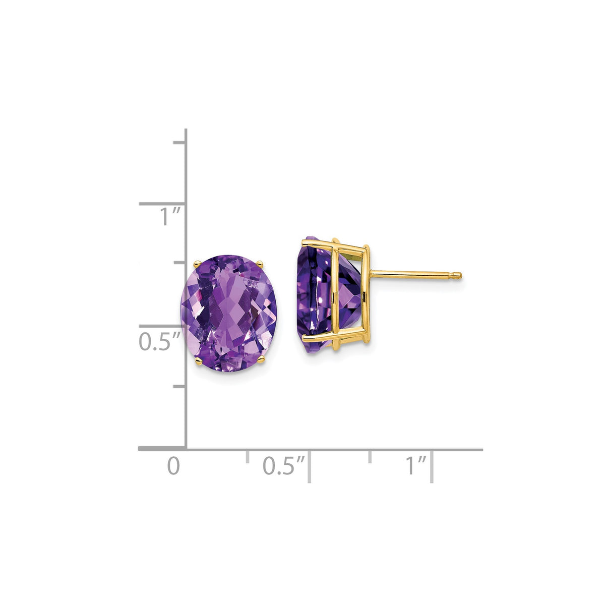 14k Yellow Gold Amethyst Stud Earrings, Oval Faceted February Birthstone Jewelry for Women