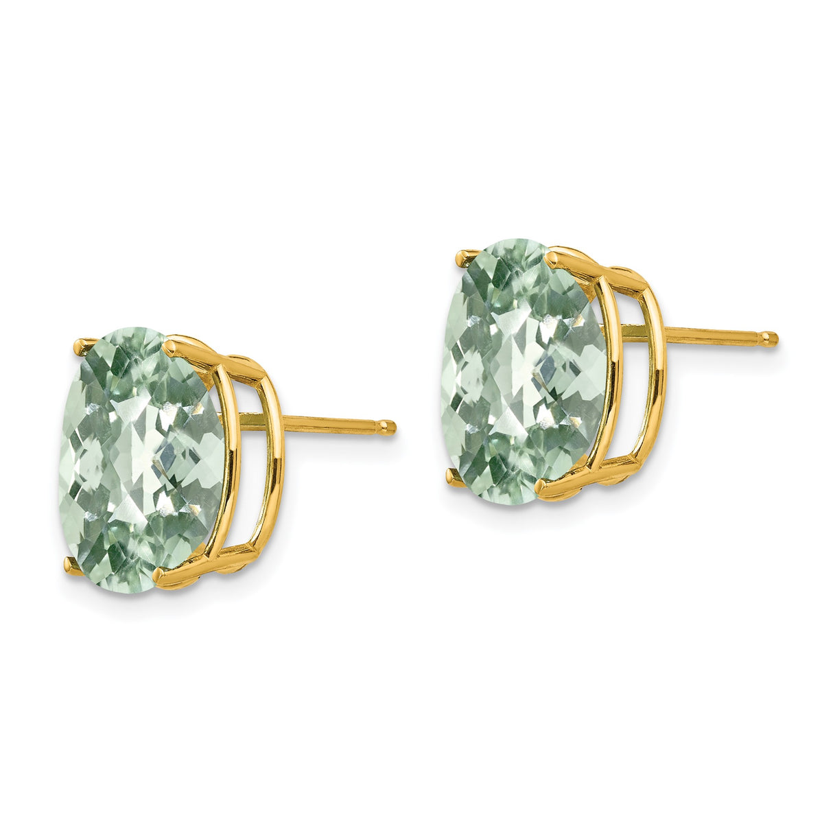 14k Yellow Gold Stud Earrings with Green Quartz, Minimalist Prong Setting for Women