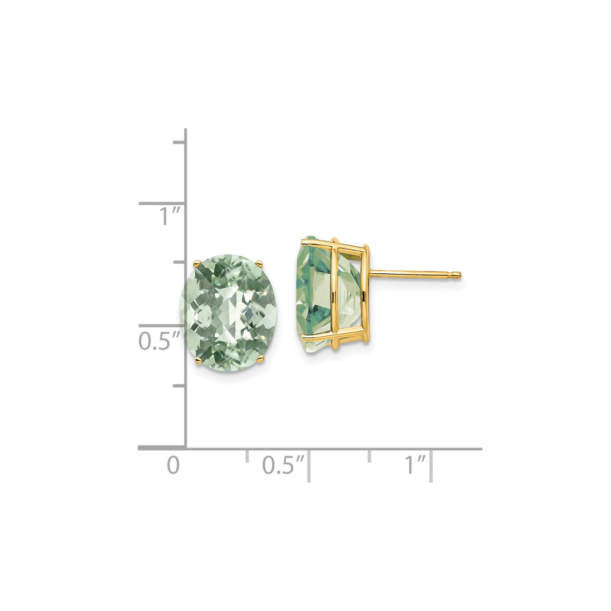 14k Yellow Gold Stud Earrings with Green Quartz, Minimalist Prong Setting for Women