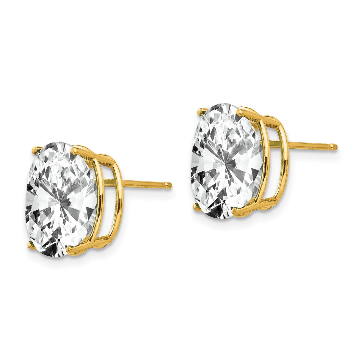 14k Yellow Gold Oval Stud Earrings with Cubic Zirconia, Classic Solitaire Design
