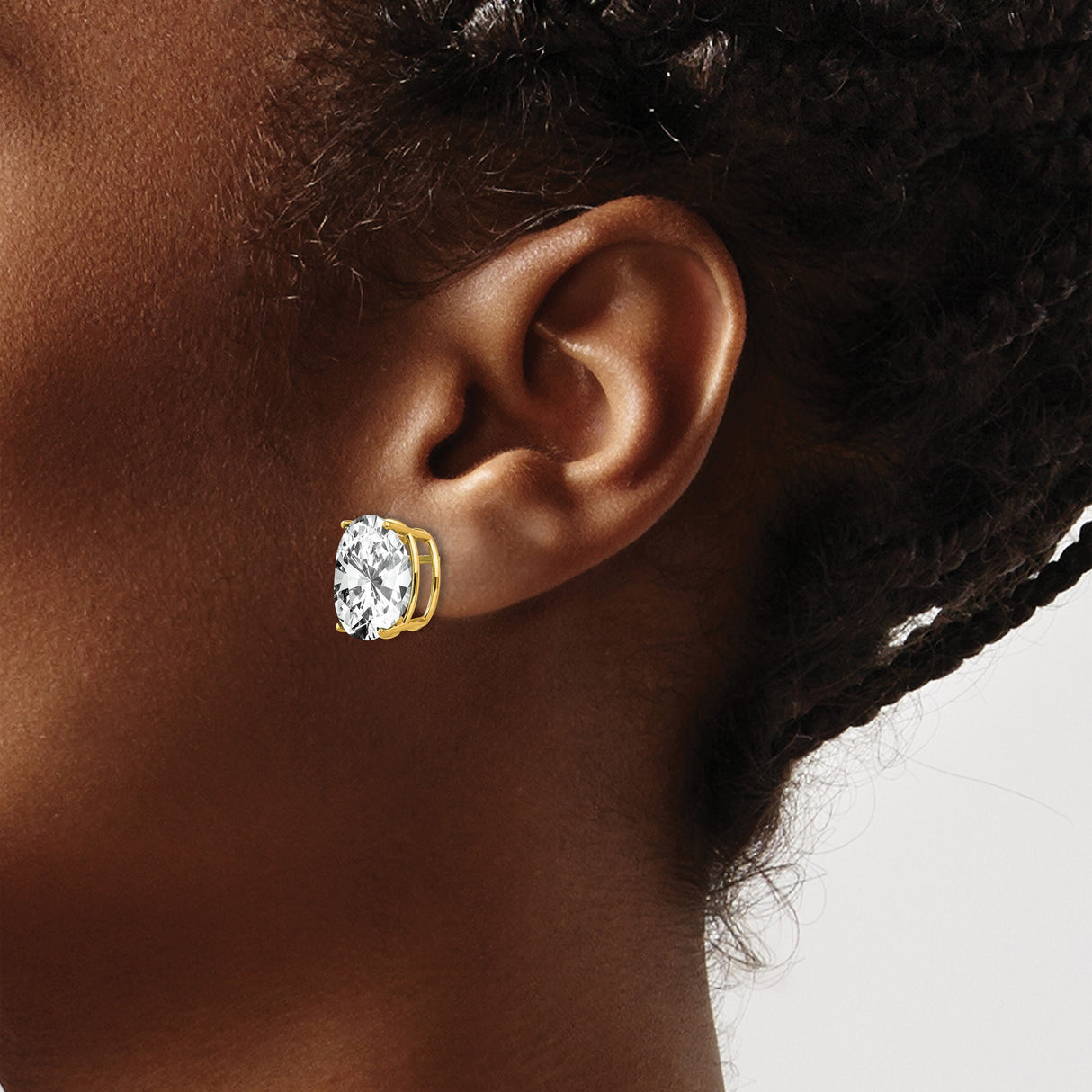 14k Yellow Gold Oval Stud Earrings with Cubic Zirconia, Classic Solitaire Design