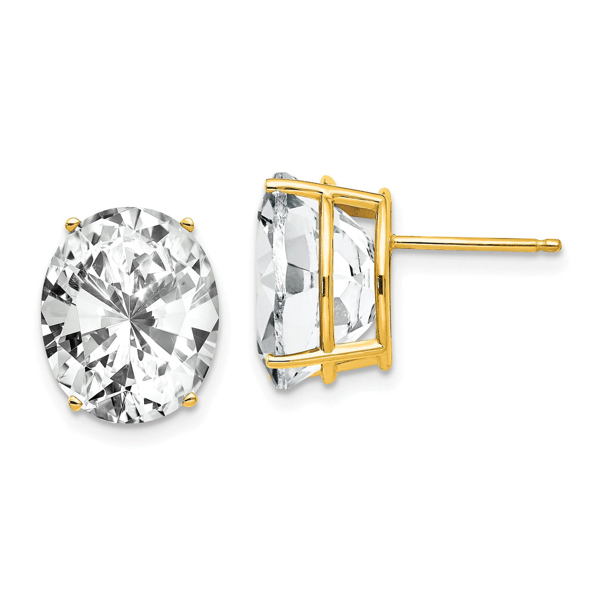 14k Yellow Gold Oval Stud Earrings with Cubic Zirconia, Classic Solitaire Design