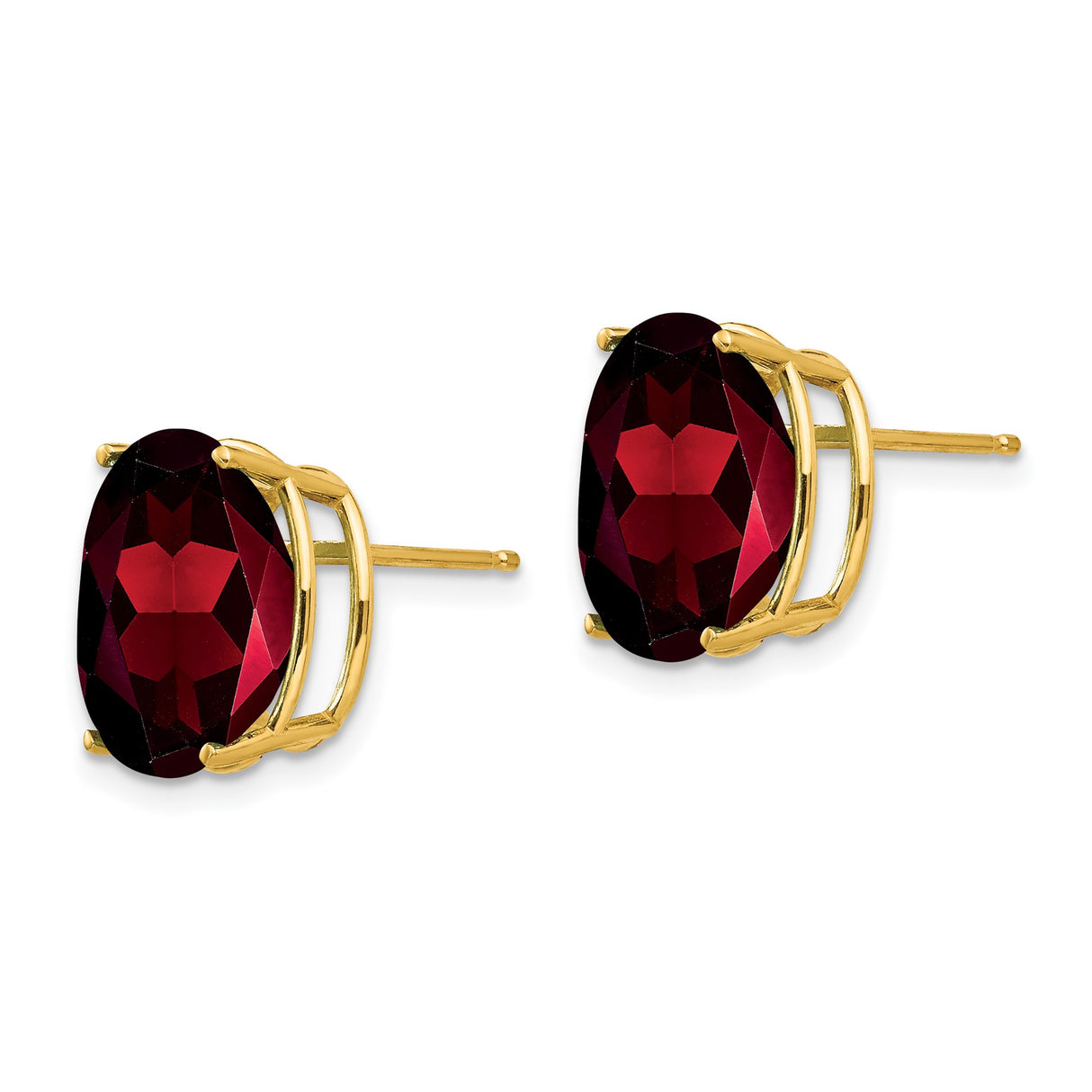 14k Yellow Gold Garnet Stud Earrings, Oval Prong-Set January Birthstone Jewelry for Women