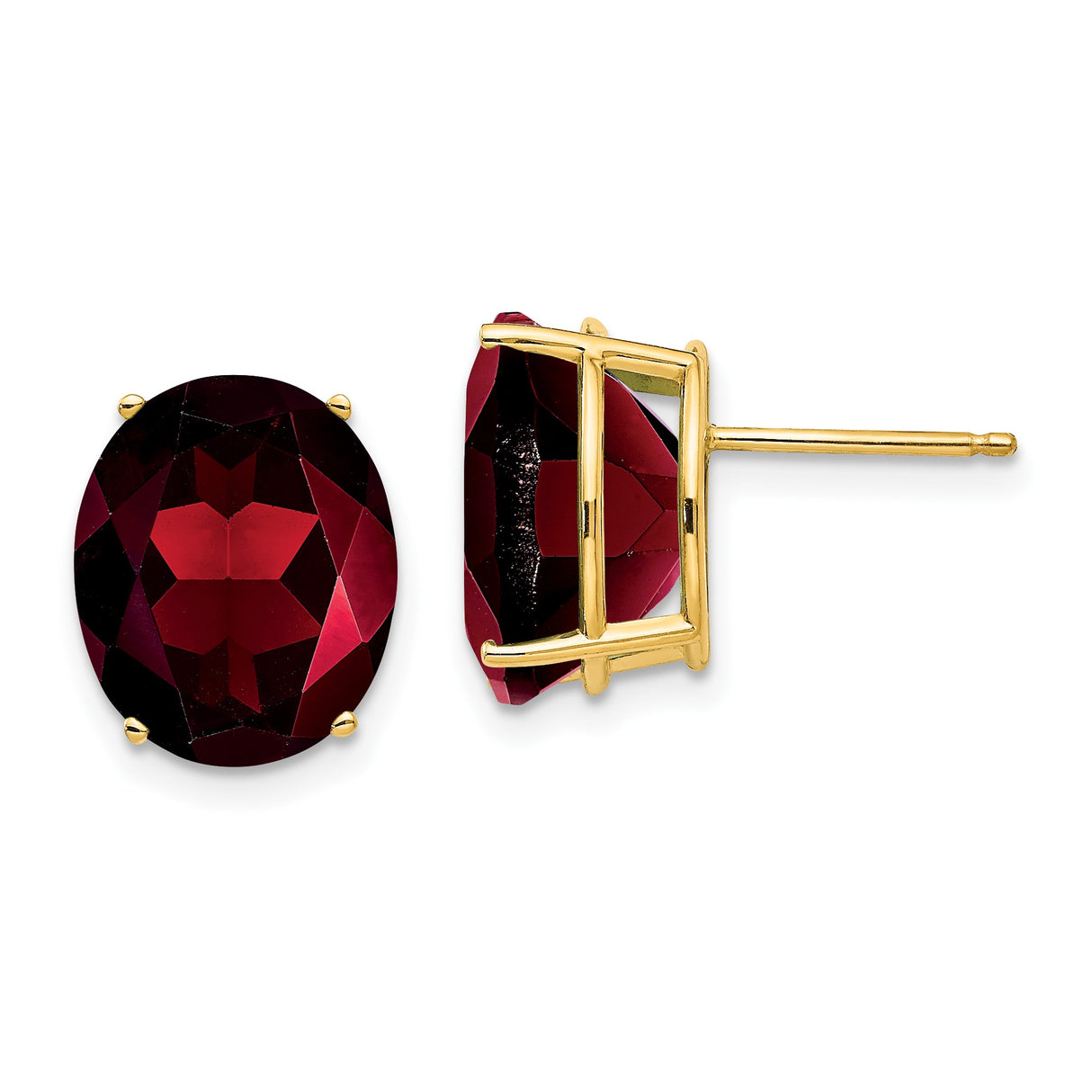 14k Yellow Gold Garnet Stud Earrings, Oval Prong-Set January Birthstone Jewelry for Women