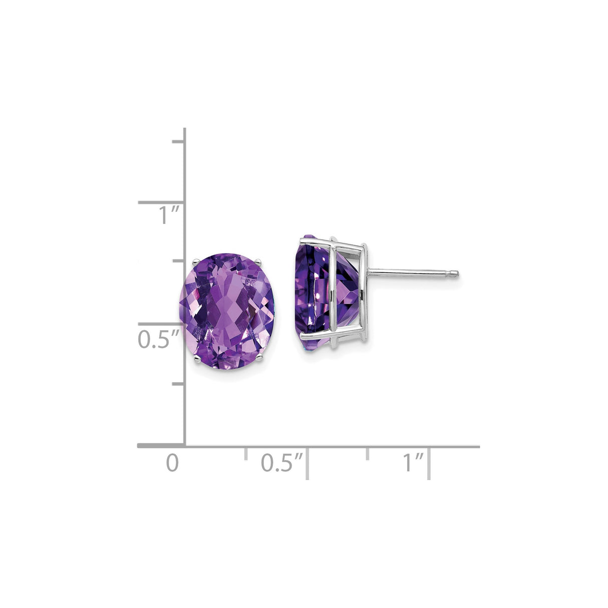 14k White Gold Amethyst Stud Earrings with Large Oval Cut Gemstones in Prong Setting