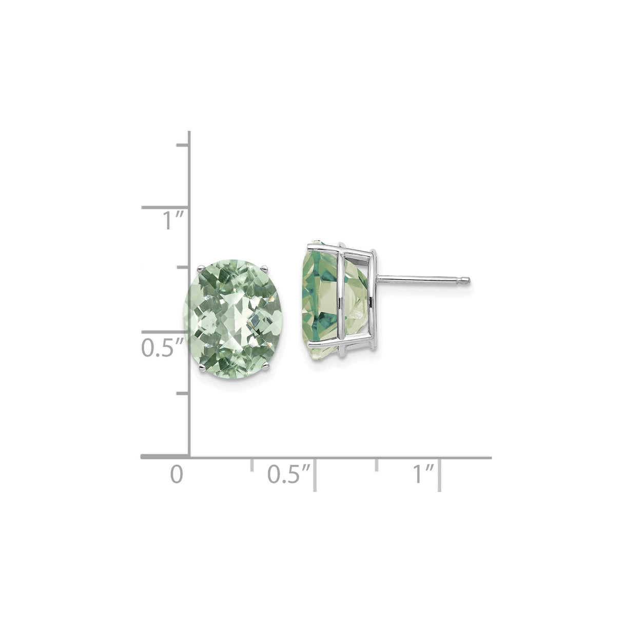 14k White Gold Oval Stud Earrings with Faceted Light Green Quartz, Minimalist Timeless Design