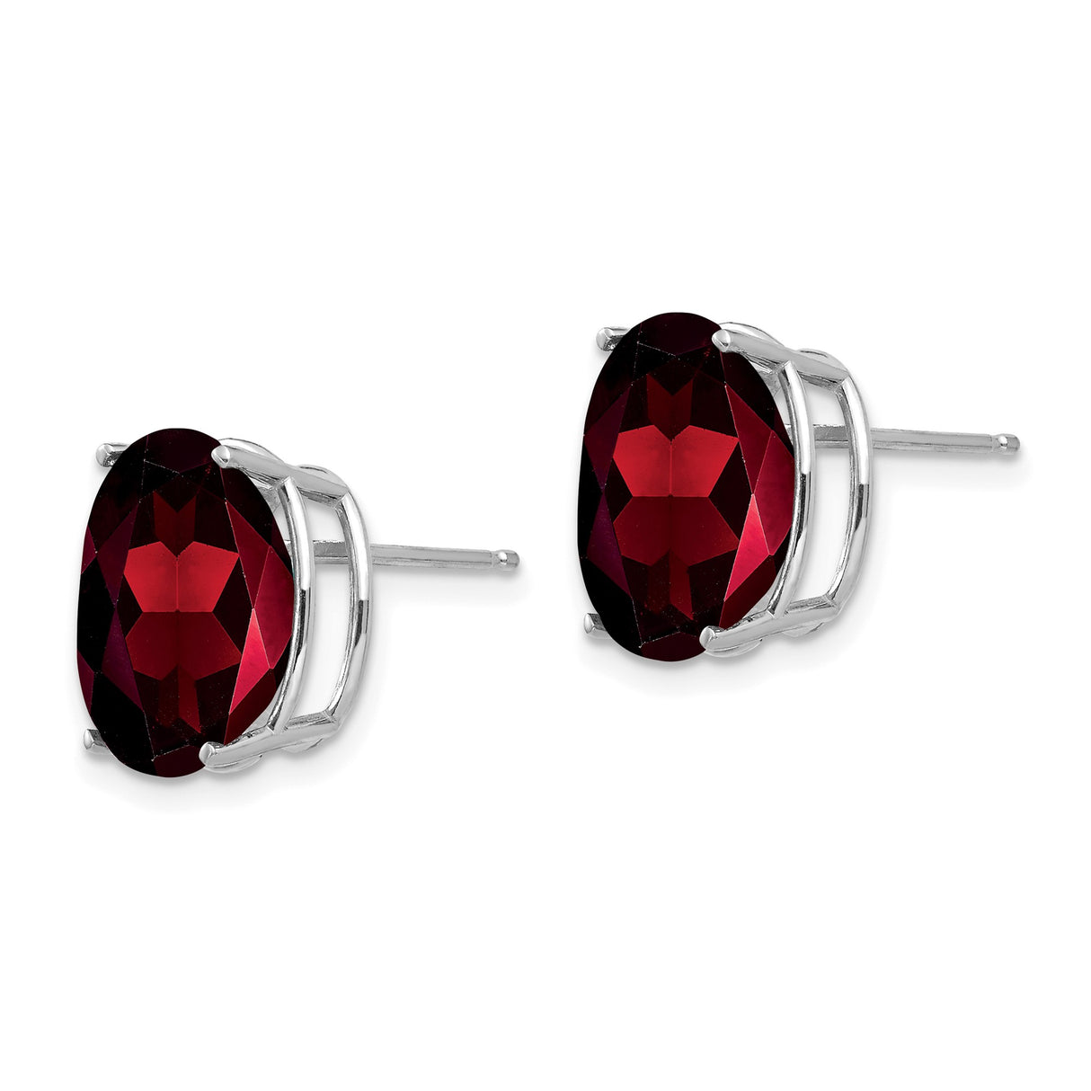 14k White Gold Garnet Stud Earrings, Oval Cut Four Prong Setting, January Birthstone Jewelry