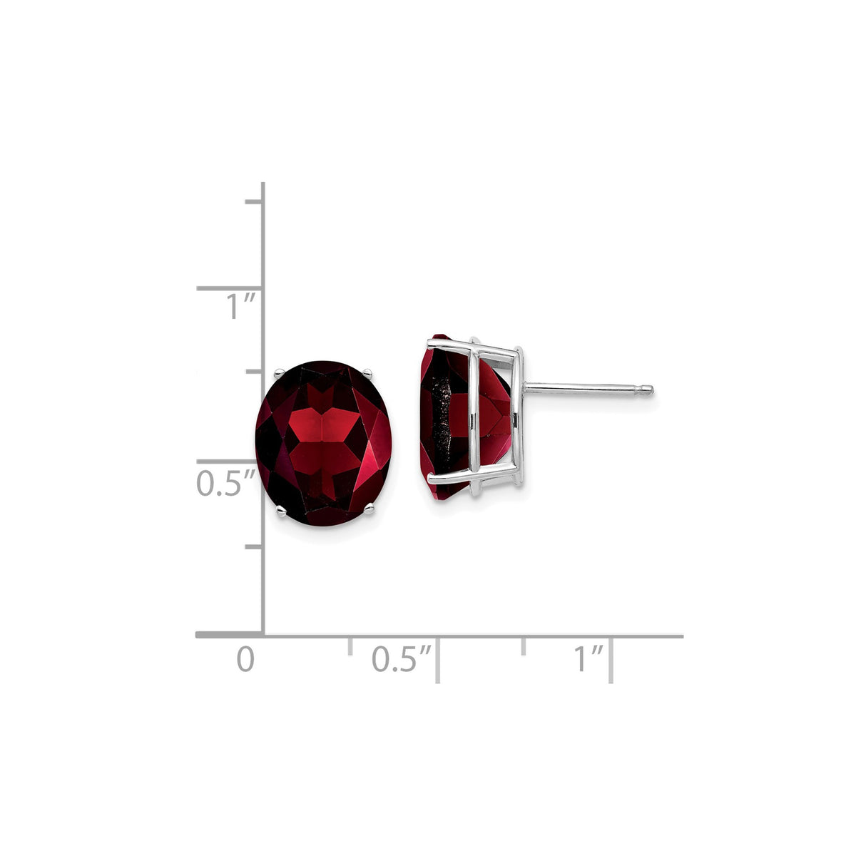 14k White Gold Garnet Stud Earrings, Oval Cut Four Prong Setting, January Birthstone Jewelry
