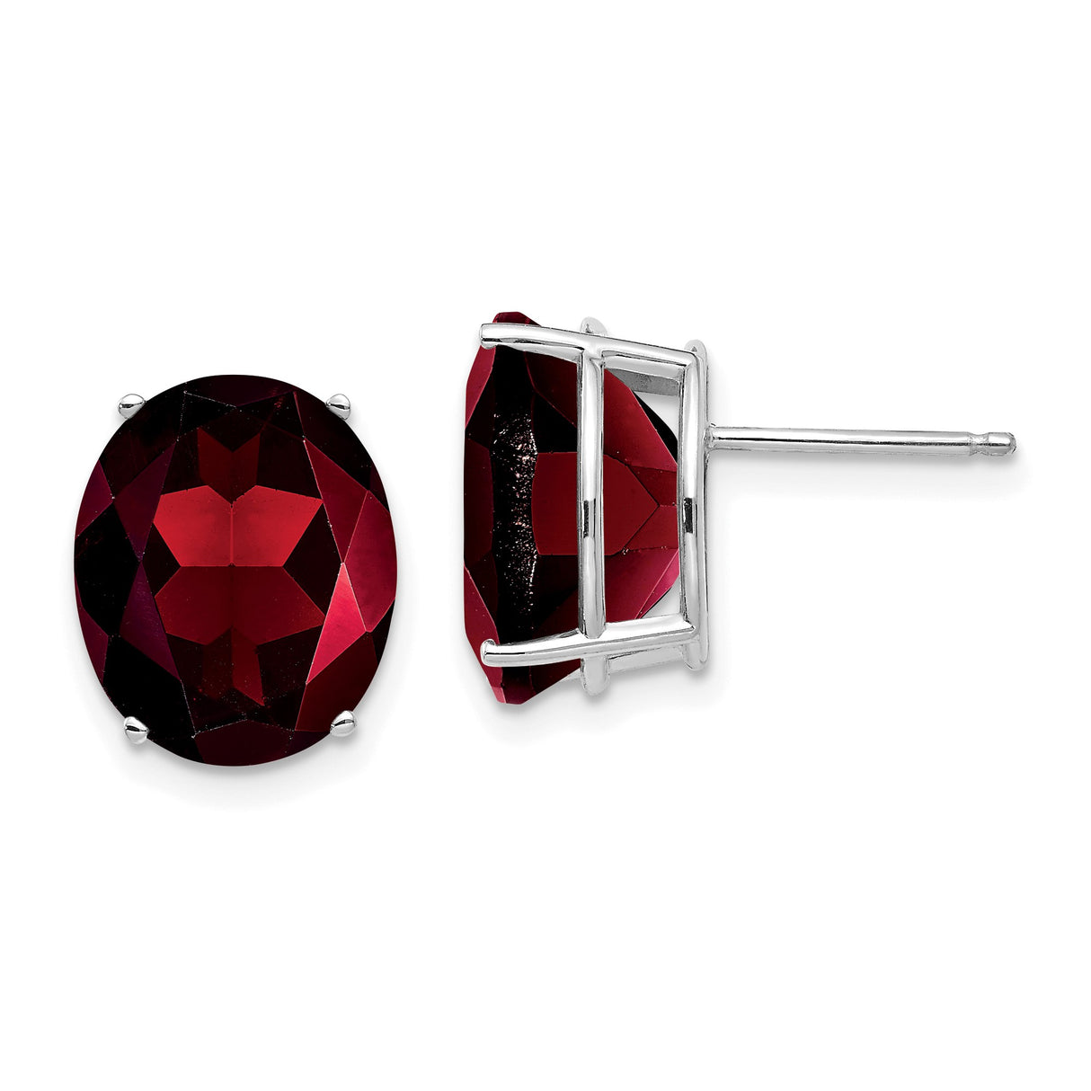 14k White Gold Garnet Stud Earrings, Oval Cut Four Prong Setting, January Birthstone Jewelry