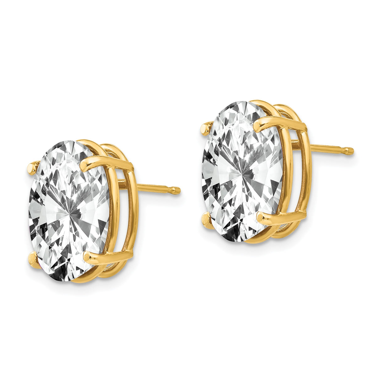 14k Yellow Gold Oval Stud Earrings with Cubic Zirconia in Four Prong Setting