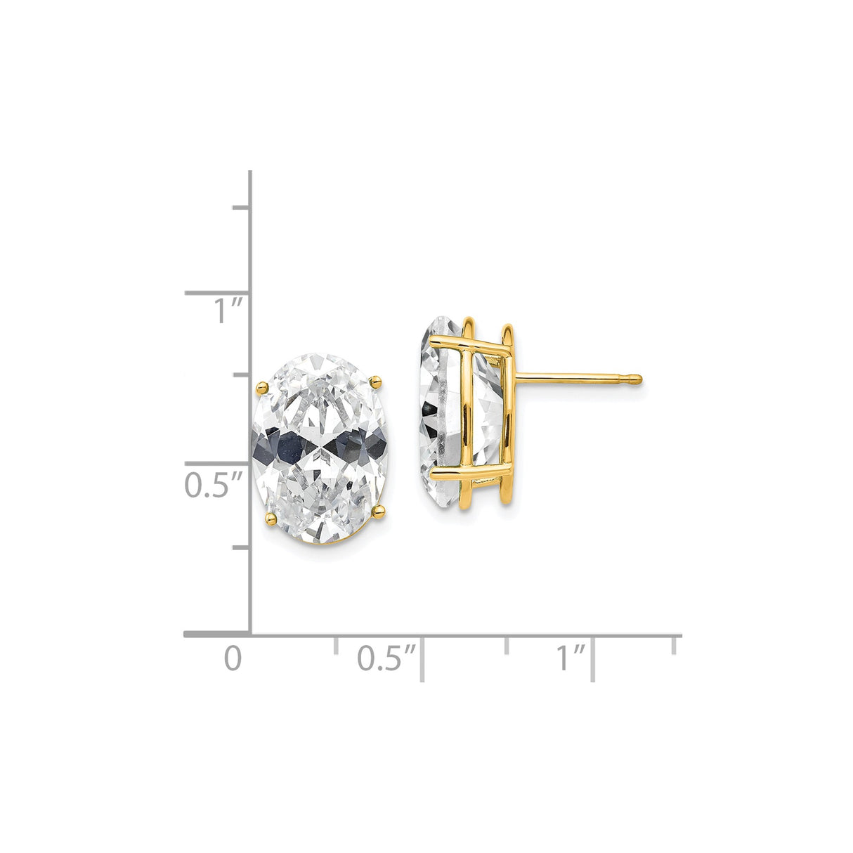 14k Yellow Gold Oval Stud Earrings with Cubic Zirconia in Four Prong Setting