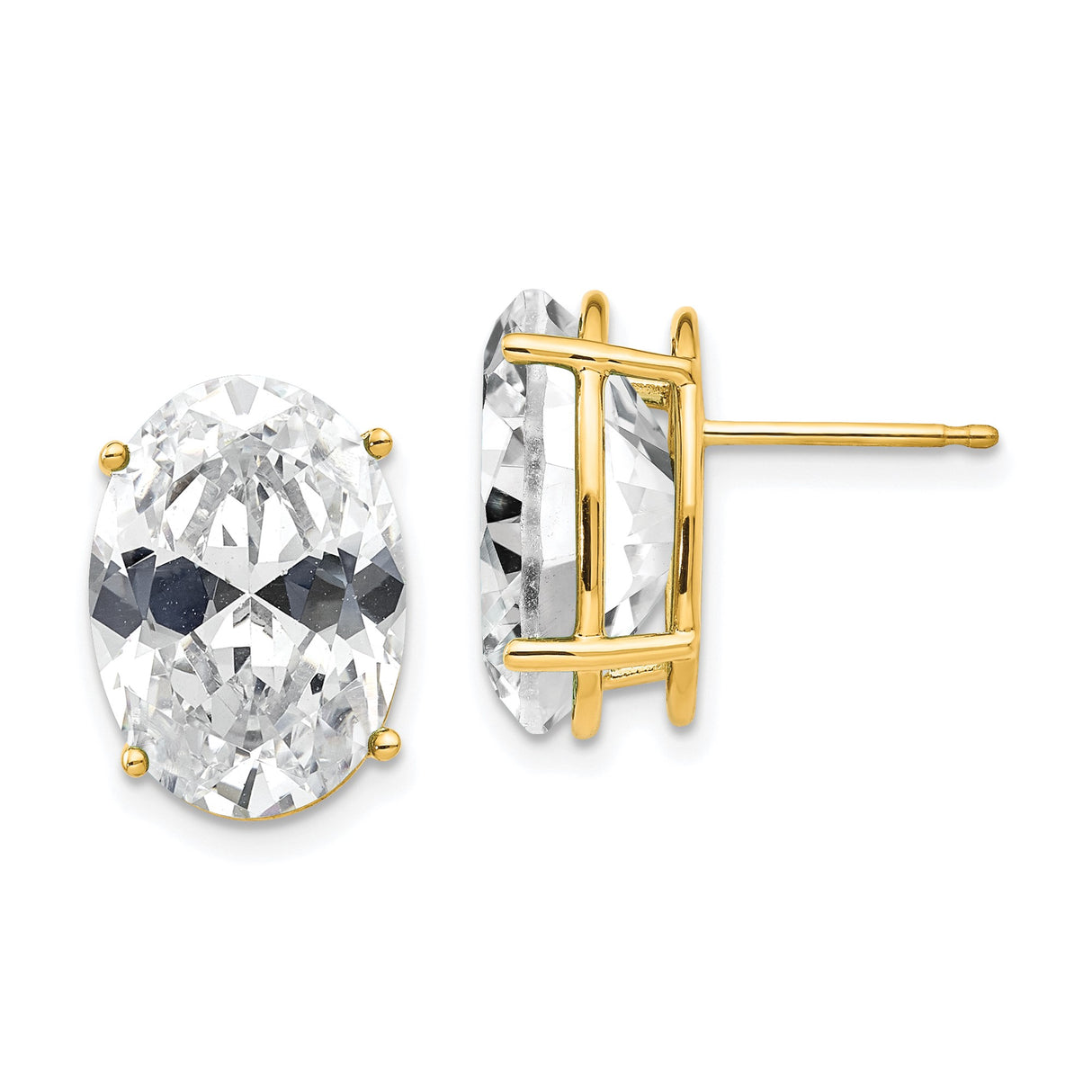14k Yellow Gold Oval Stud Earrings with Cubic Zirconia in Four Prong Setting