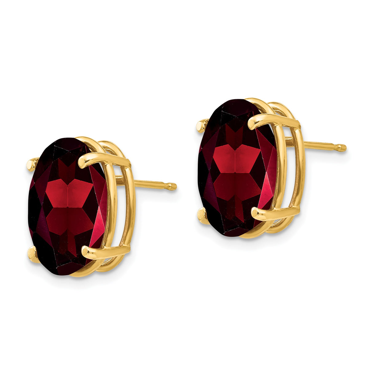 14k Yellow Gold Garnet Stud Earrings, Oval Faceted January Birthstone for Women