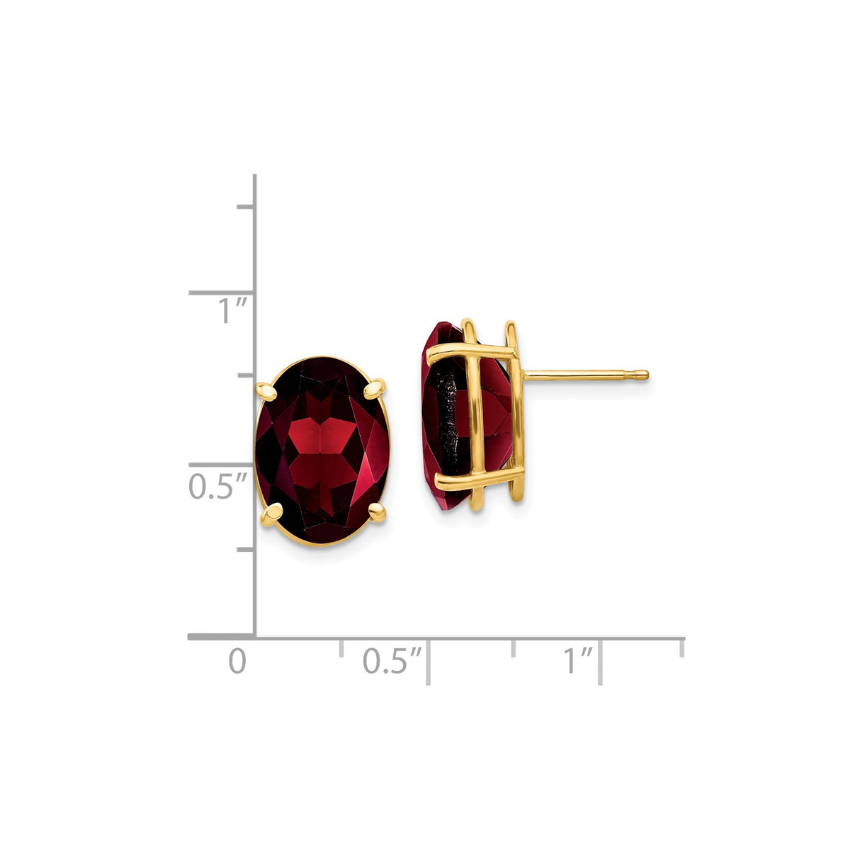 14k Yellow Gold Garnet Stud Earrings, Oval Faceted January Birthstone for Women