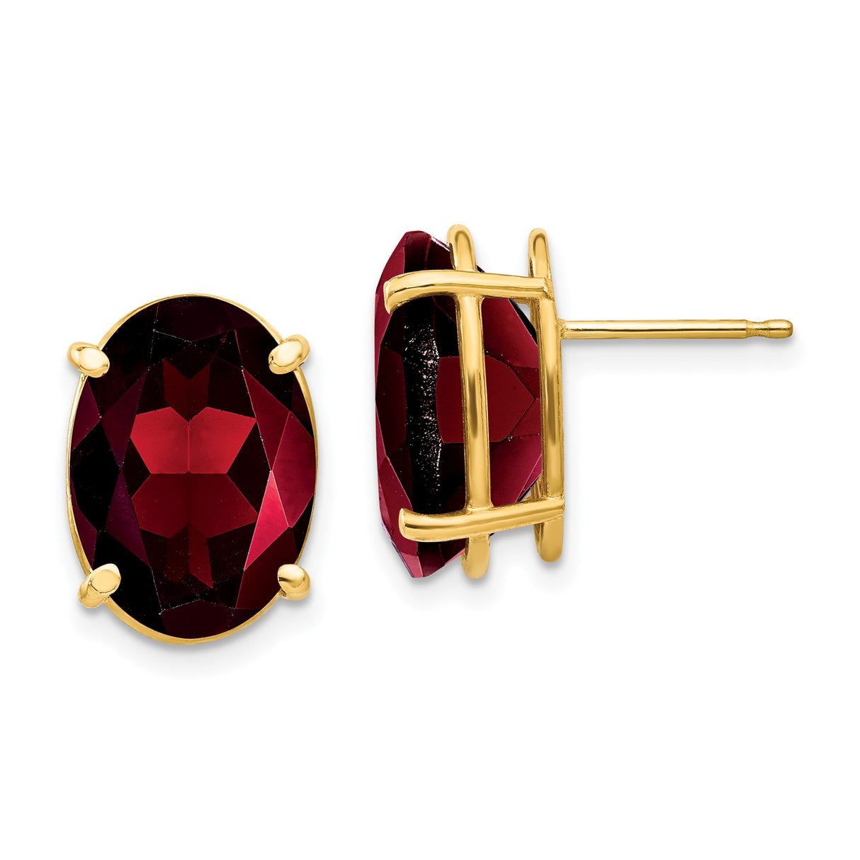 14k Yellow Gold Garnet Stud Earrings, Oval Faceted January Birthstone for Women