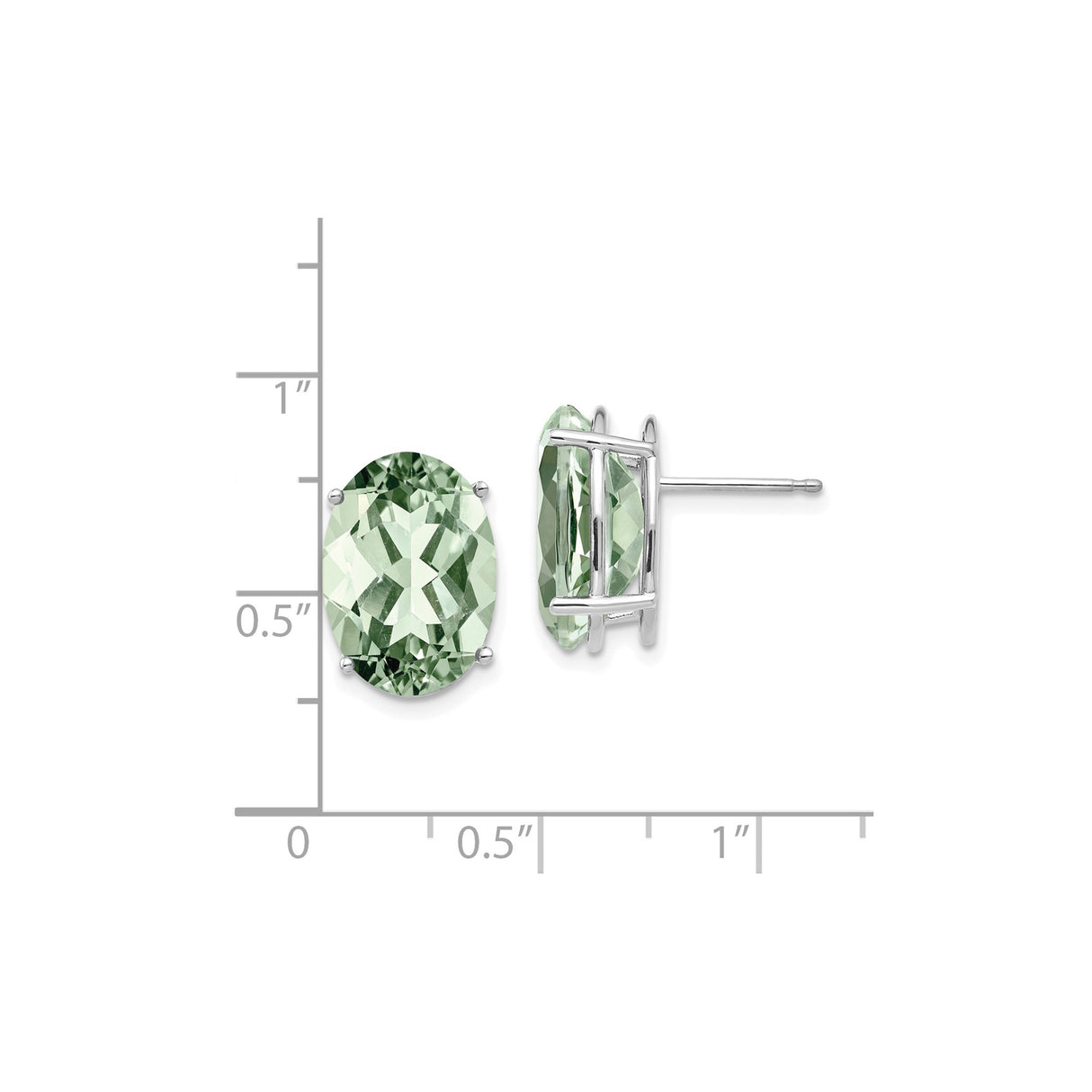 14k White Gold Oval Green Amethyst Stud Earrings, Classic Prong Setting