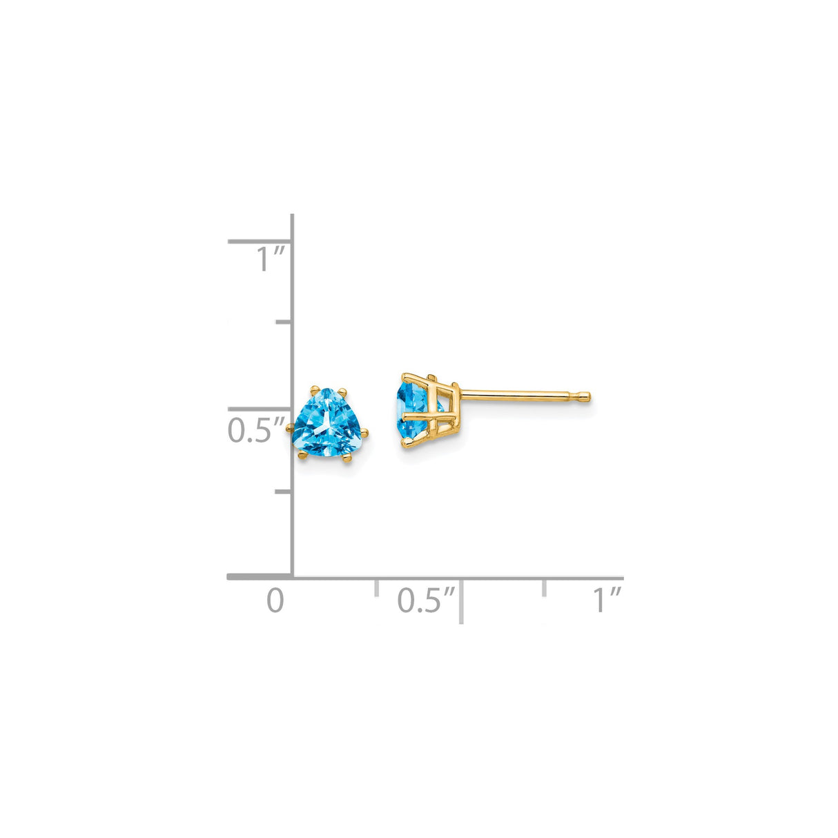 14k Yellow Gold Stud Earrings with Swiss Blue Topaz, Trillion Cut, Modern Minimalist Style