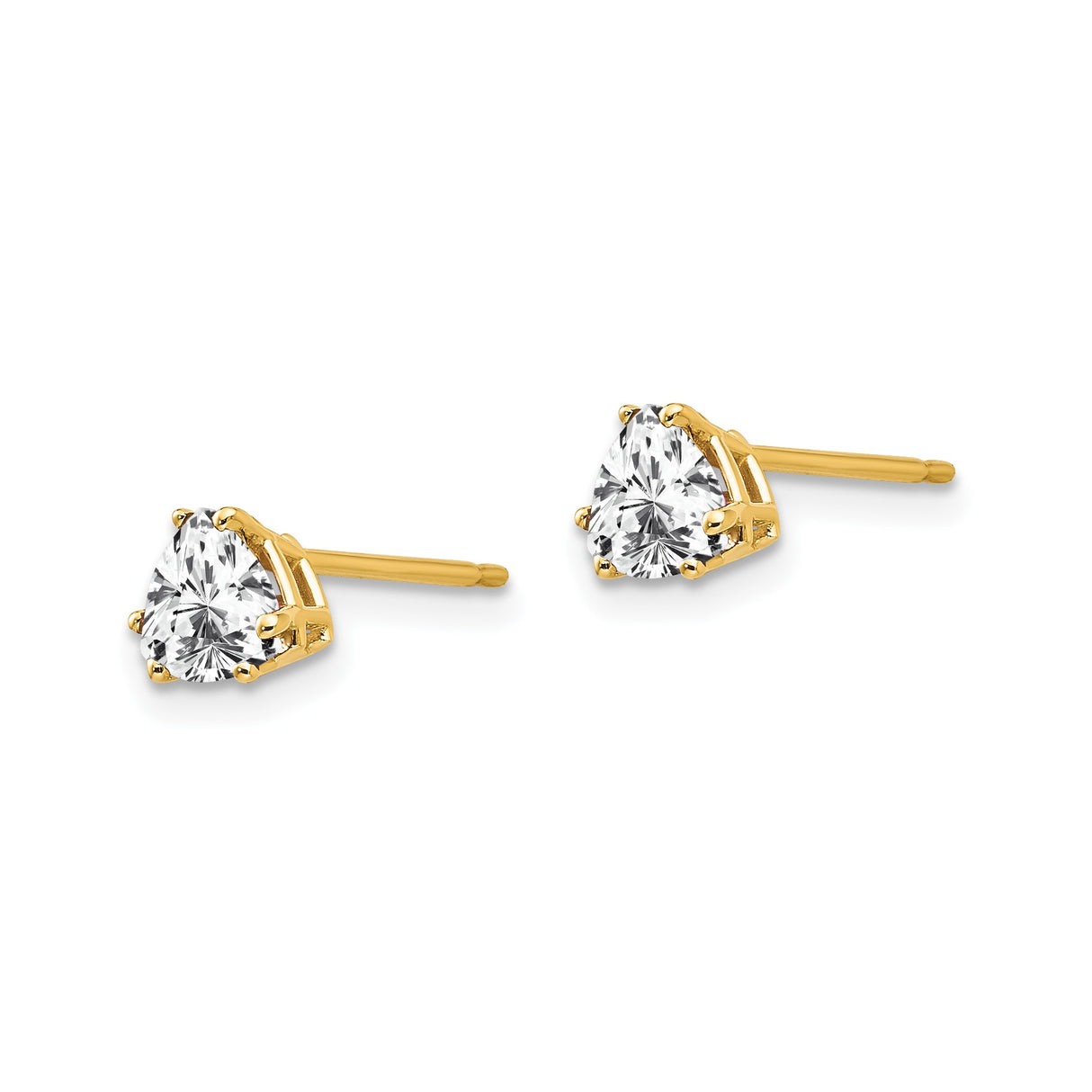 14k Yellow Gold Triangle Stud Earrings with Cubic Zirconia, Trillion Cut, Minimalist Design