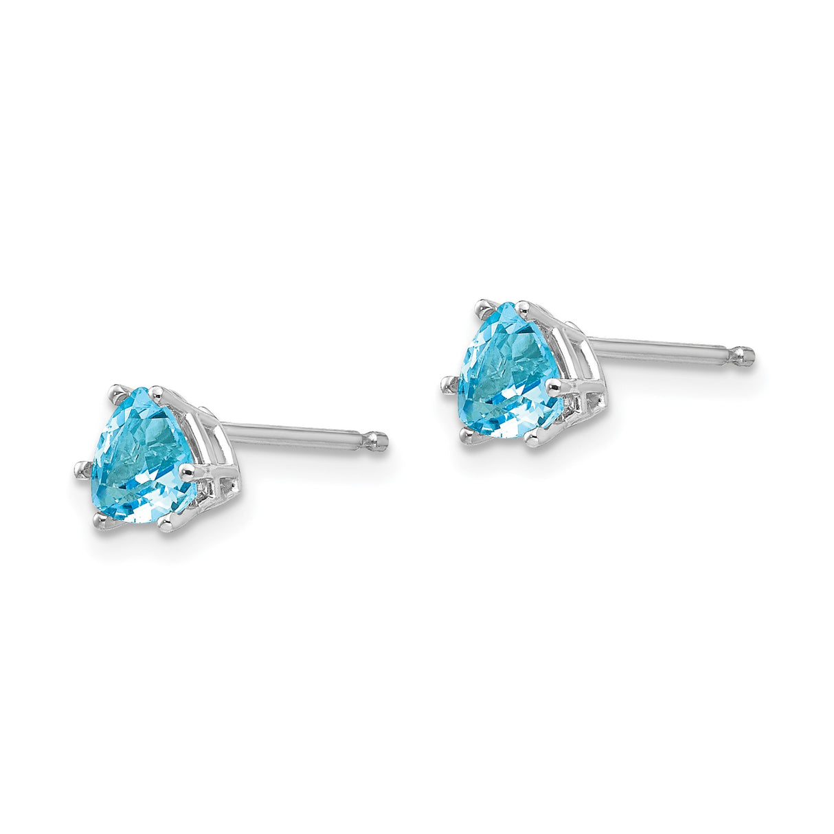 14k White Gold Stud Earrings with Trillion Cut Swiss Blue Topaz, Minimalist Design