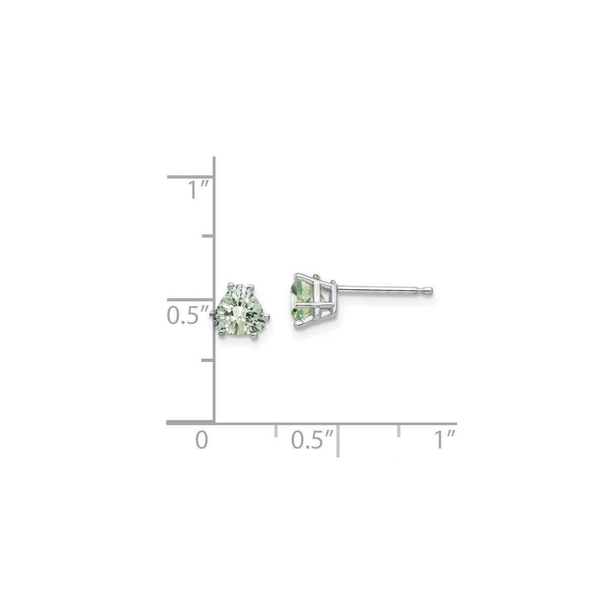 14k White Gold Stud Earrings with Trilliant Cut Light Green Quartz, Minimalist Style