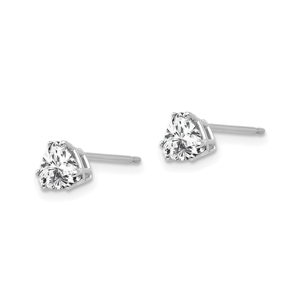 14k White Gold Trillion Cut Cubic Zirconia Stud Earrings, Three Prong Solitaire Design