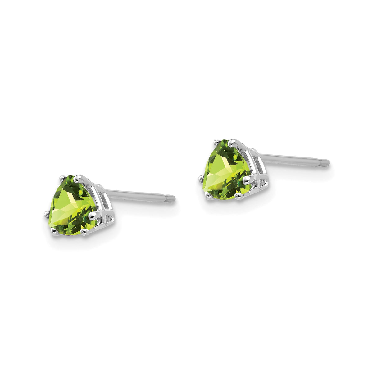 14k White Gold Peridot Stud Earrings, Trillion Cut Gemstone, Minimalist Style for Women