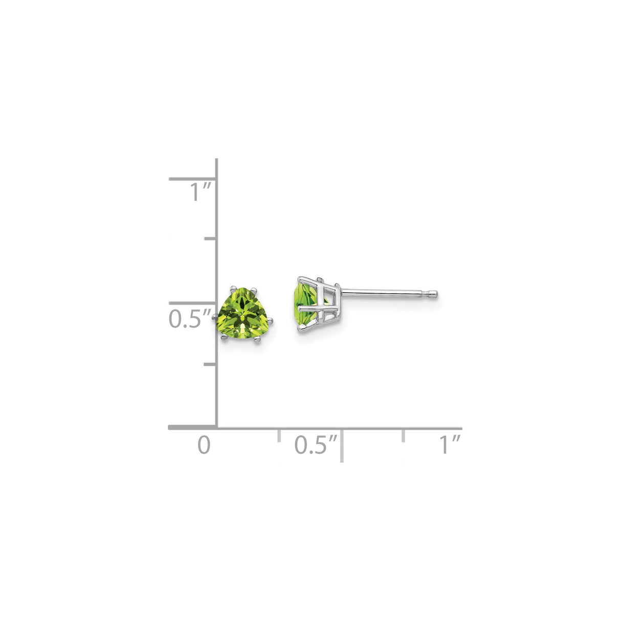14k White Gold Peridot Stud Earrings, Trillion Cut Gemstone, Minimalist Style for Women