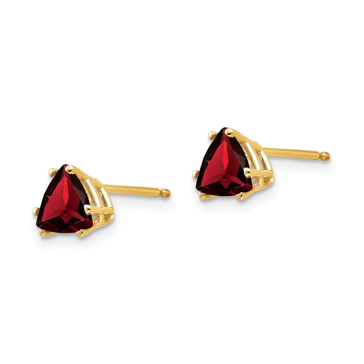 14k Yellow Gold Stud Earrings with Trillion Cut Garnet, Minimalist Gemstone Jewelry