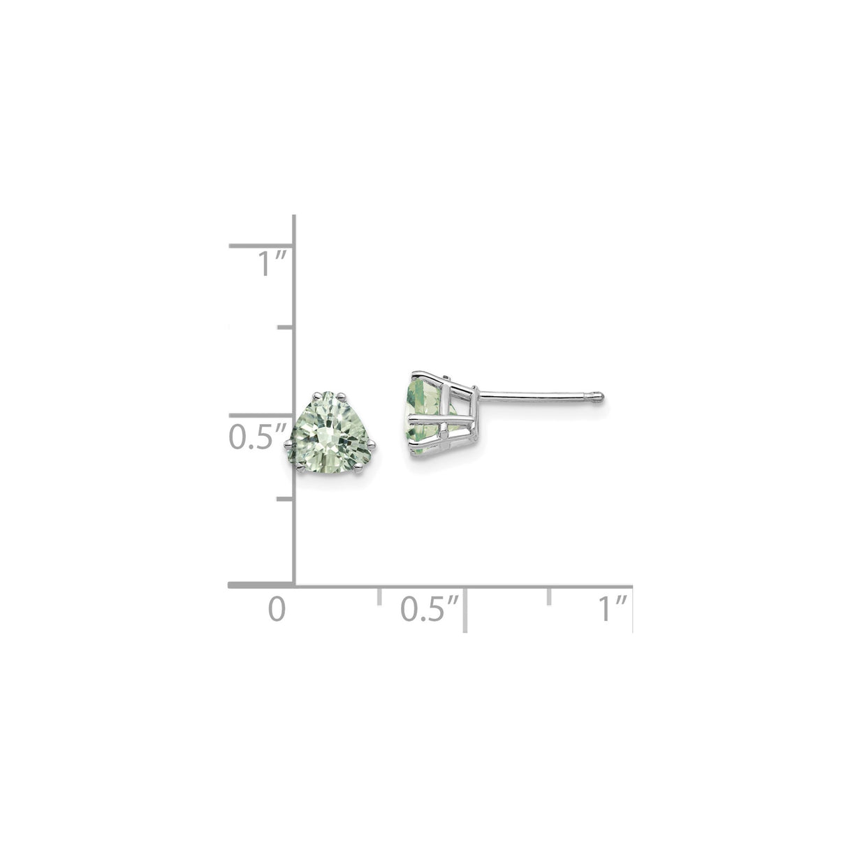 14k White Gold Trillion Cut Green Quartz Stud Earrings, Minimalist Gemstone Design