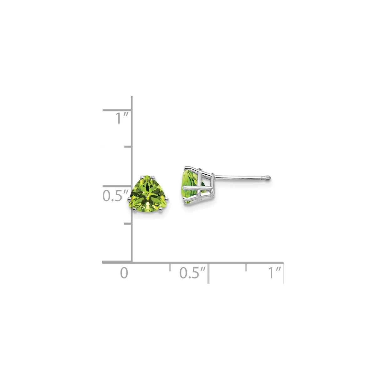 14k White Gold Trilliant Cut Peridot Stud Earrings, Minimalist Modern Design for Women