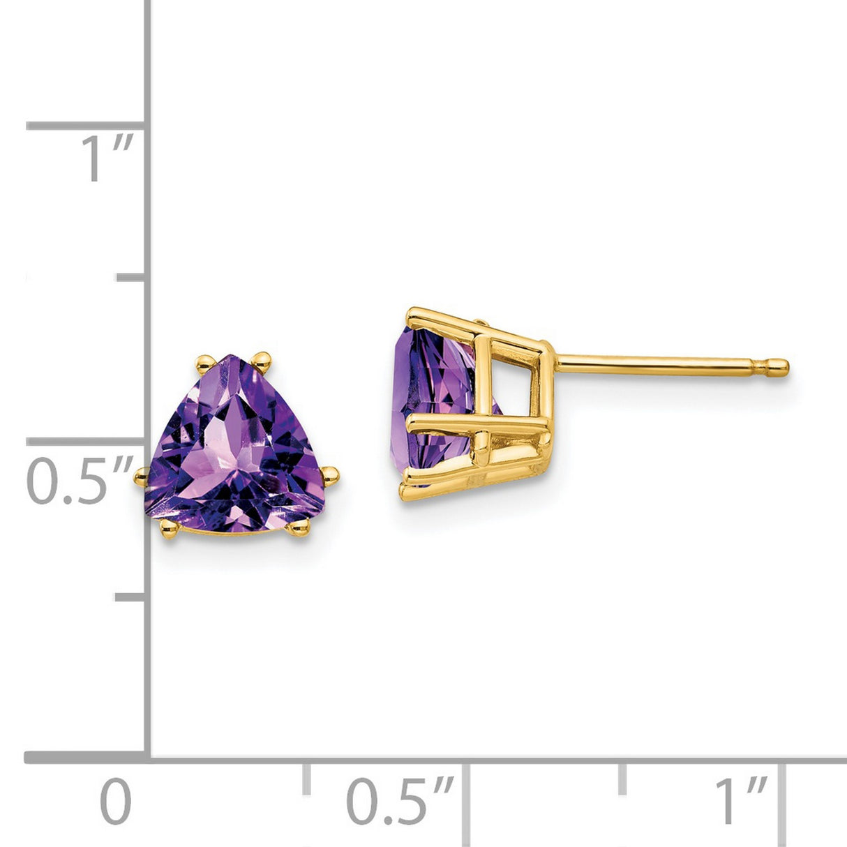 14k Yellow Gold Stud Earrings with Trillion Cut Amethyst, Minimalist Classic Design for Women