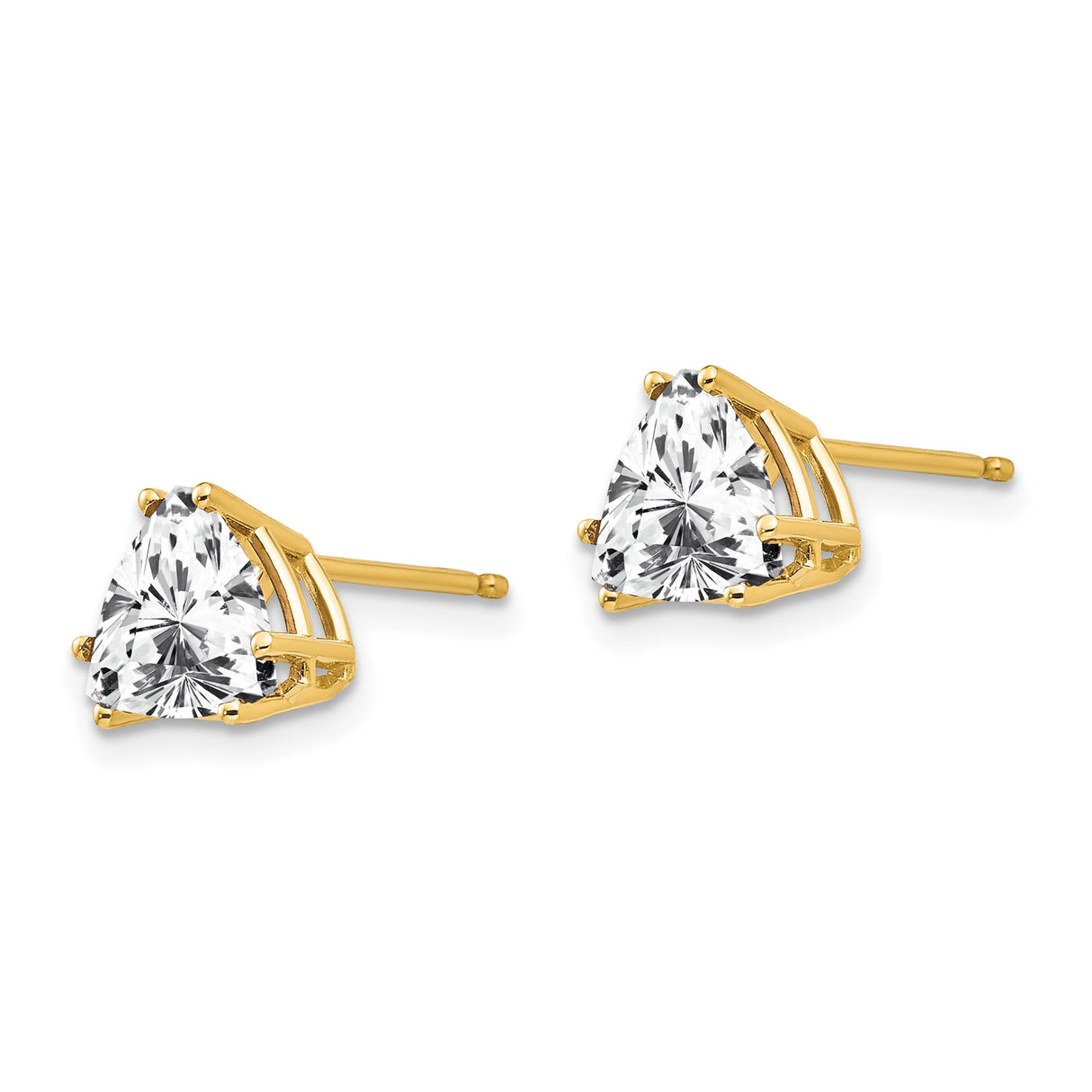 14k Yellow Gold Stud Earrings with Trillion Cut Cubic Zirconia, Classic Prong Setting