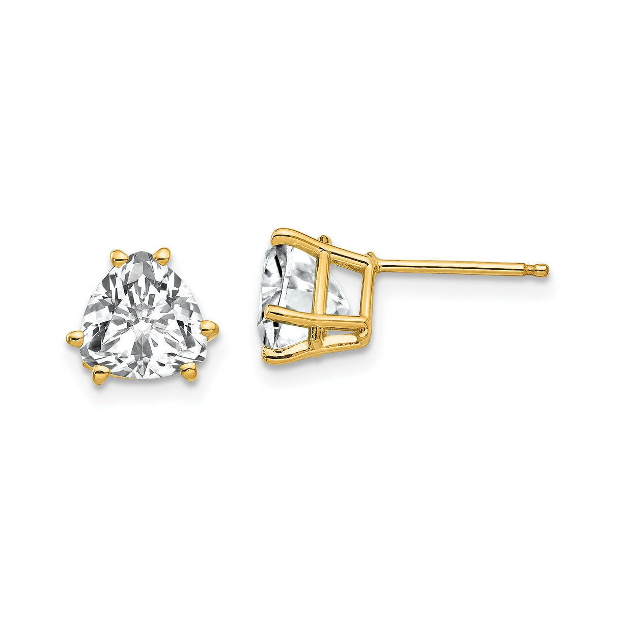 14k Yellow Gold Stud Earrings with Trillion Cut Cubic Zirconia, Classic Prong Setting