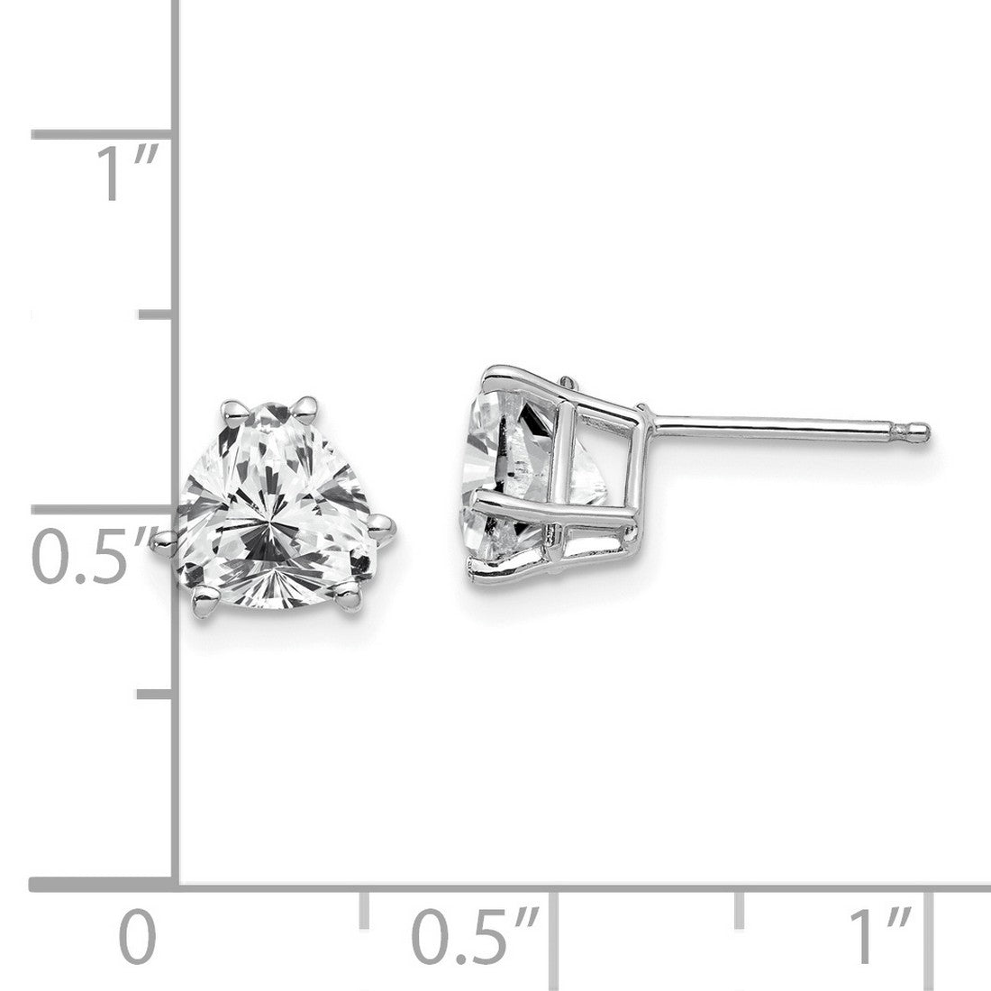 14k White Gold Stud Earrings with Trilliant Cut Cubic Zirconia in Prong Setting