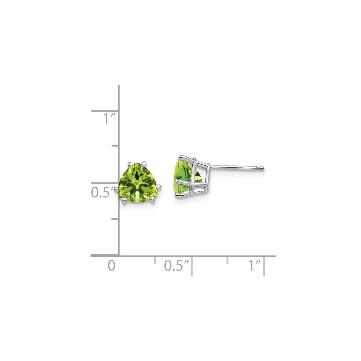 14k White Gold Stud Earrings with Trillion Cut Peridot, Modern Minimalist Style for Women
