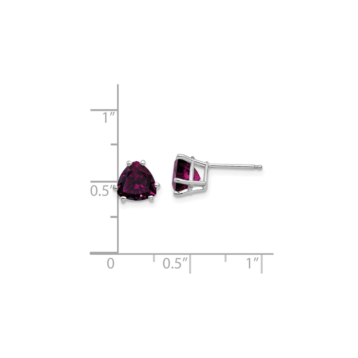 14k White Gold Trillion Cut Rhodolite Garnet Stud Earrings, Modern Minimalist Style