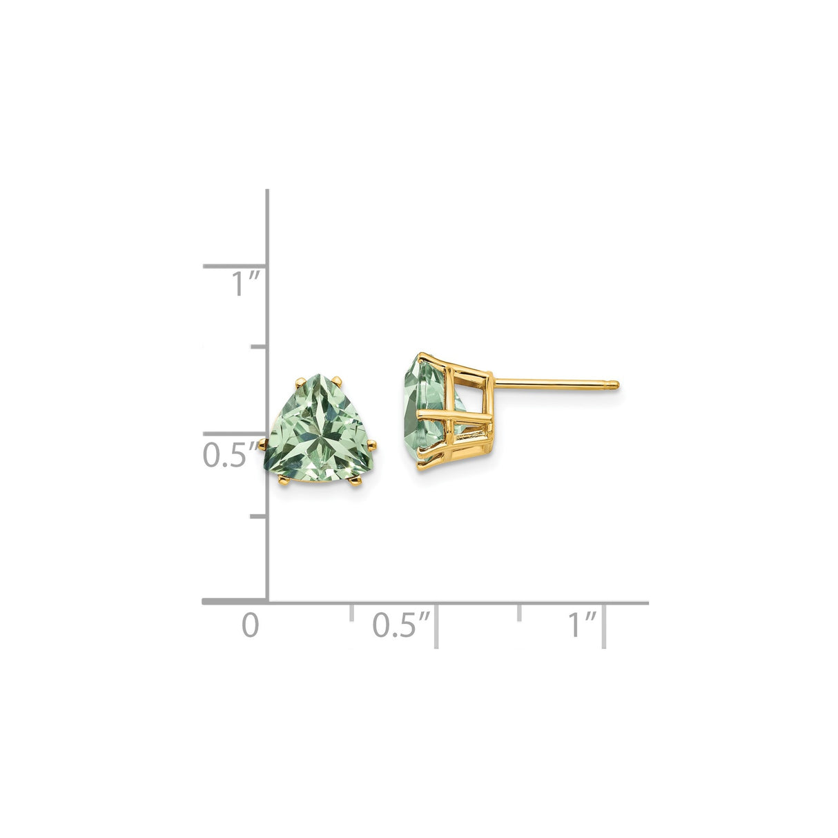 14k Yellow Gold Trillion Cut Green Quartz Stud Earrings, Minimalist Fine Jewelry for Women